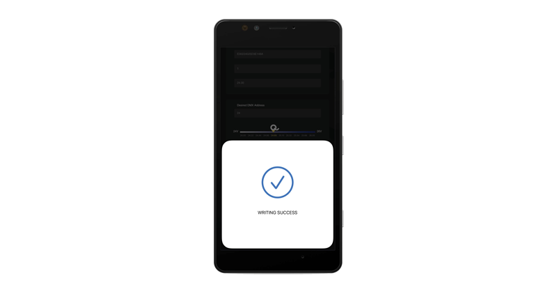Screen display of successful DMX writing in NFC app