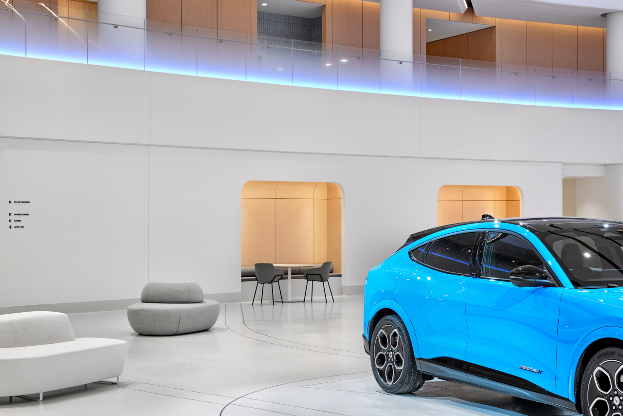 Illumination of Ford Experience Center's lobby and corridors