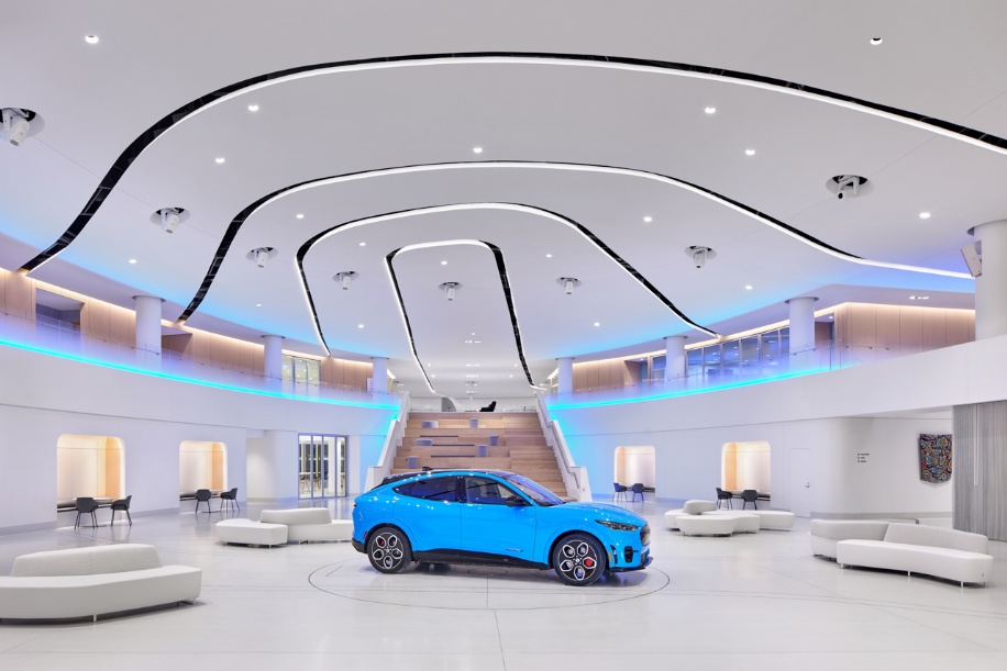 "Ford Experience Center main lobby with dynamic lighting design by Illuminart