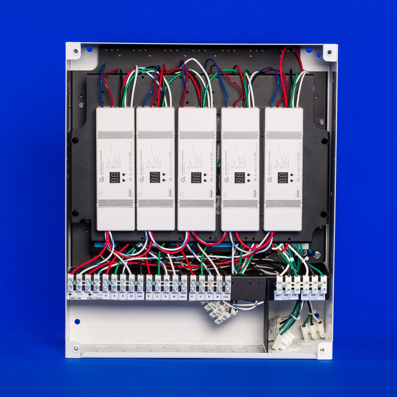 Pre-wired DALI 2 LED power supply cabinet for versatile control.