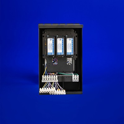 Exterior-rated tunable white power supply, powered by a 100W constant voltage LED driver from Thomas Research. Designed for up to 300W, the unit is prewired for easy white wire adjustments