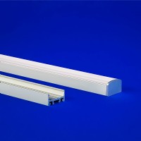 LED fixture with precision beam control featuring a selection of eight lens angles from 40° to 180°, suitable for both surface-mounted and recessed installations, showcased in a sleek aluminum housing