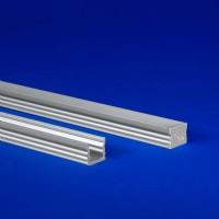 LED aluminum extrusion showcasing a range of beam angles and lens options in a sleek design