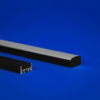 LED extrusion in satin, black, and white finishes, equipped with diverse lens options and integrated metal endcaps for a refined appearance. Available in multiple color configurations including Warm Dim and RGBW